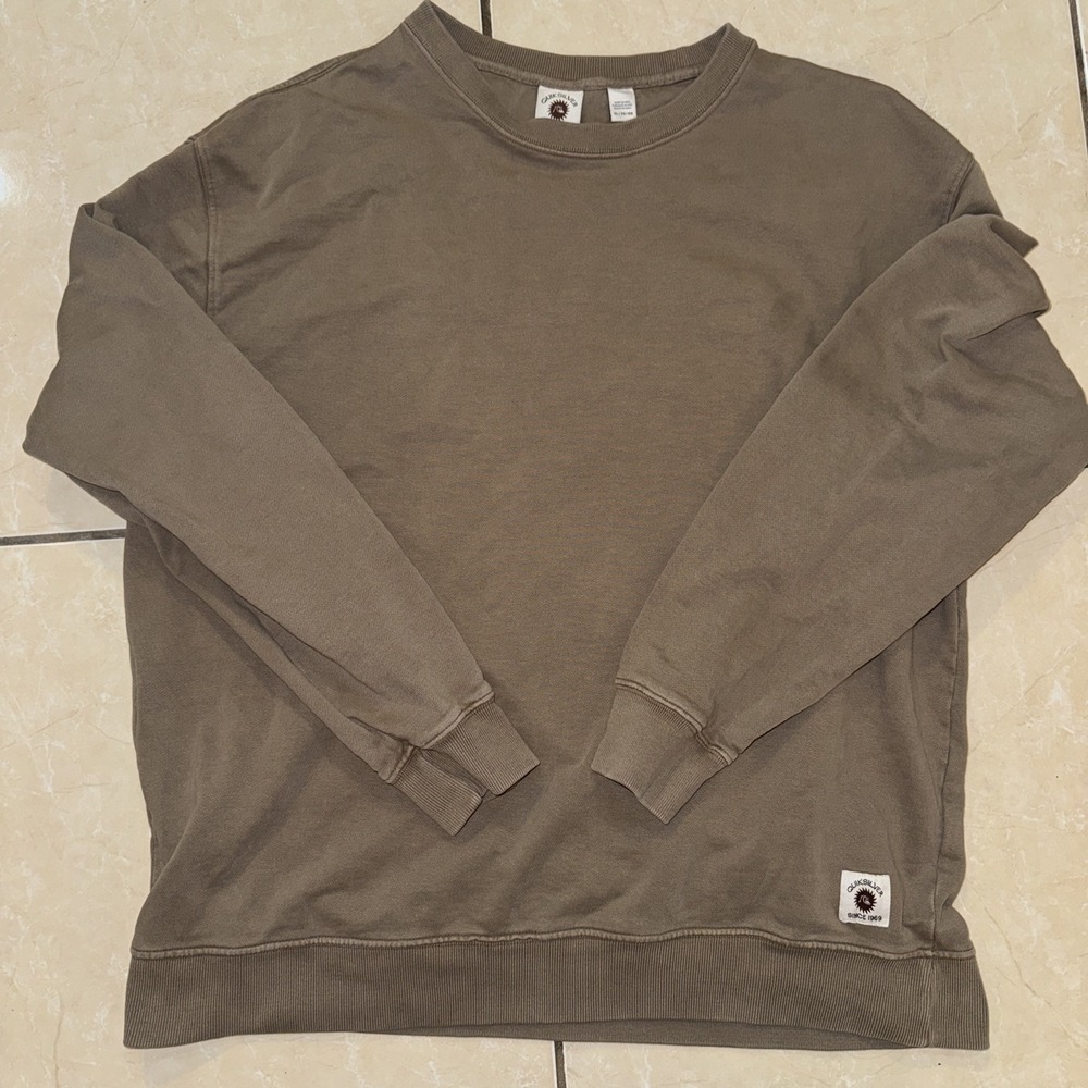 90s Y2K VTG Quiksilver Embroidery Logo Crewneck Sweatshirt Taupe Brown Essential